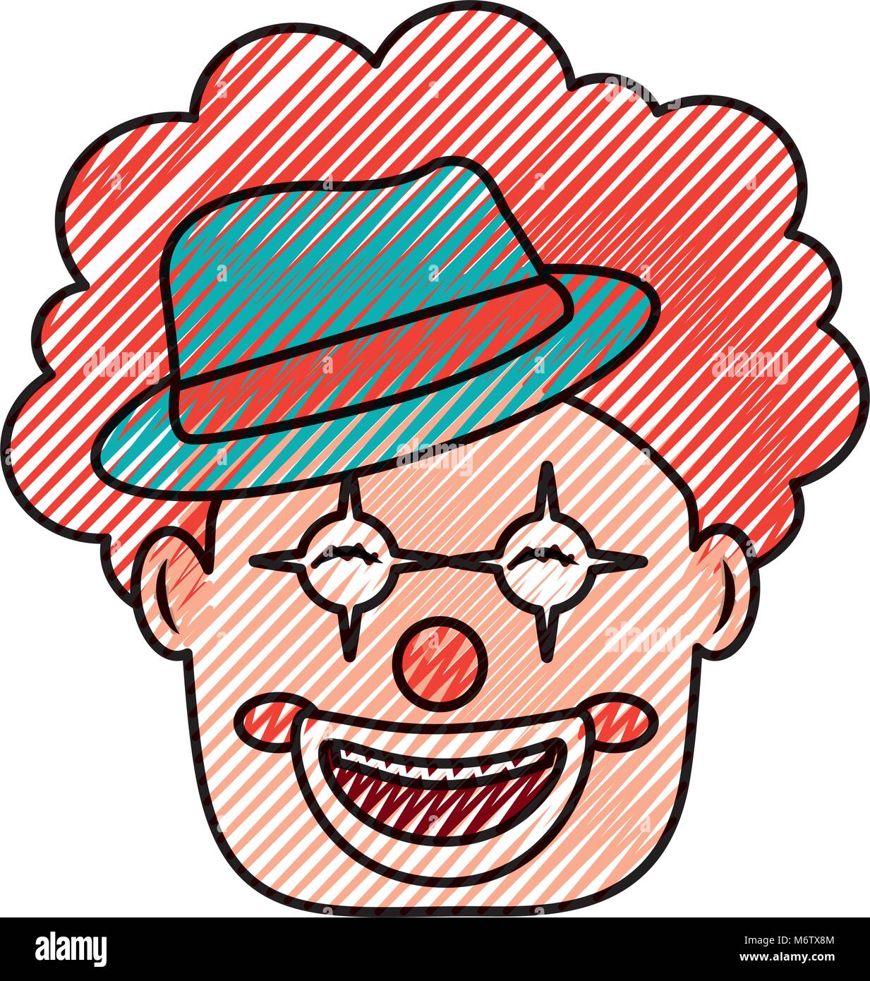 smiling clown face with hat and hair red vector illustration drawing ...