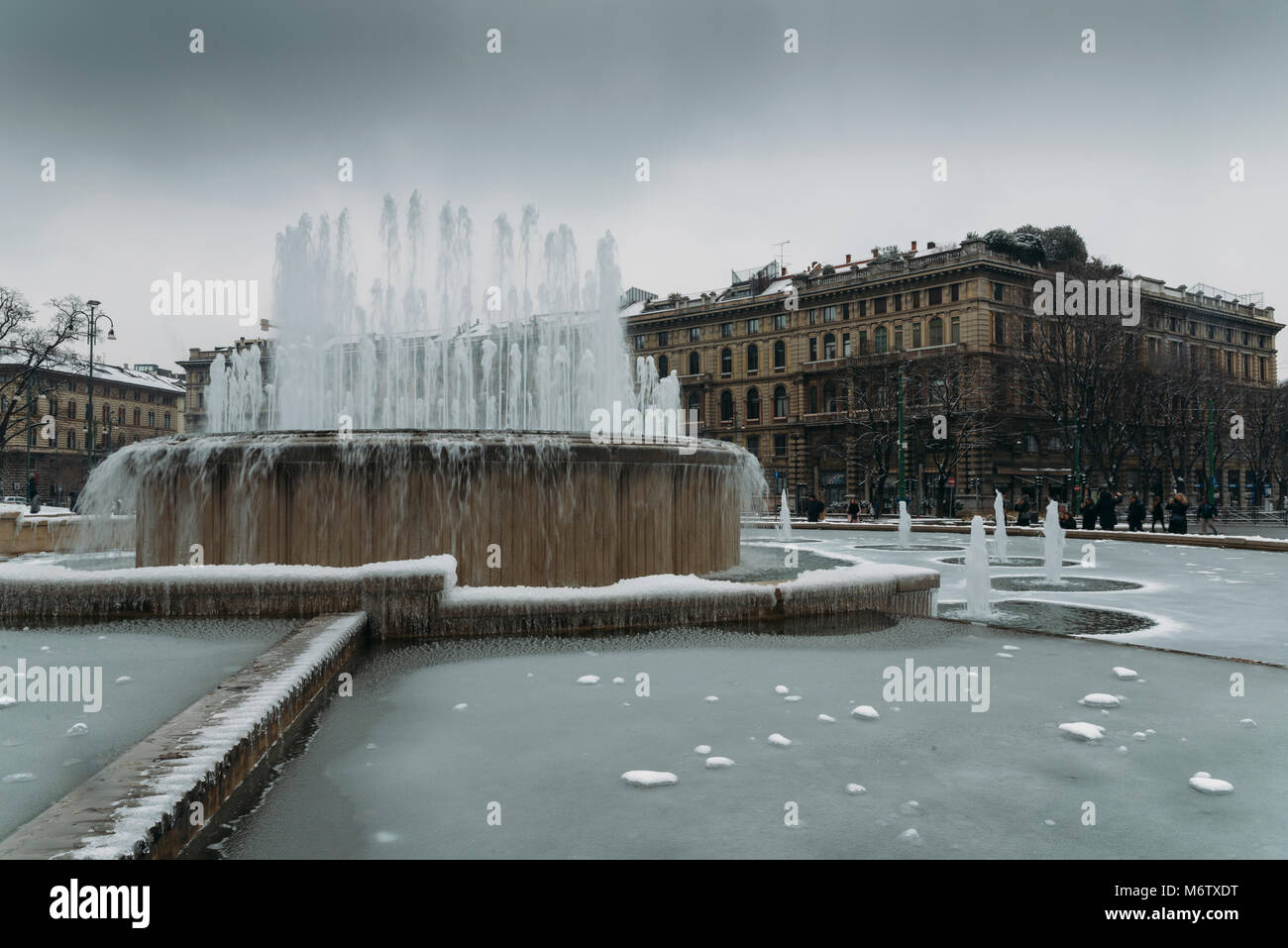 Fountain in front of Sforza Castle, Italian: Castello Sforzesco, Stock Photo