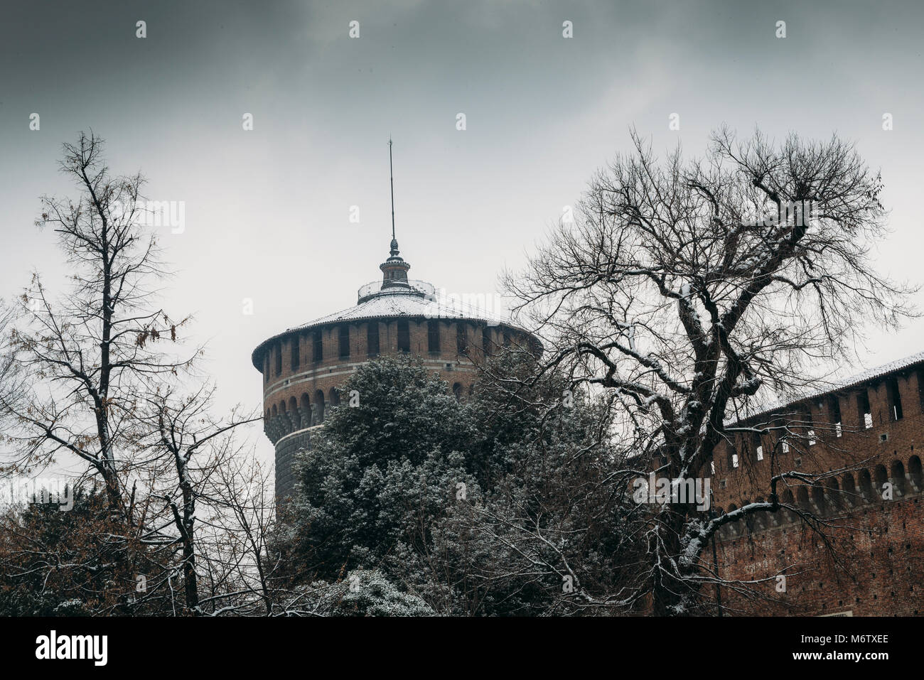 Sforza Castle, Italian: Castello Sforzesco is in Milan, northern Stock Photo