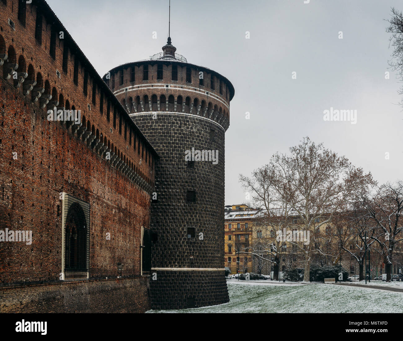 Sforza Castle, Italian: Castello Sforzesco is in Milan, northern Stock Photo