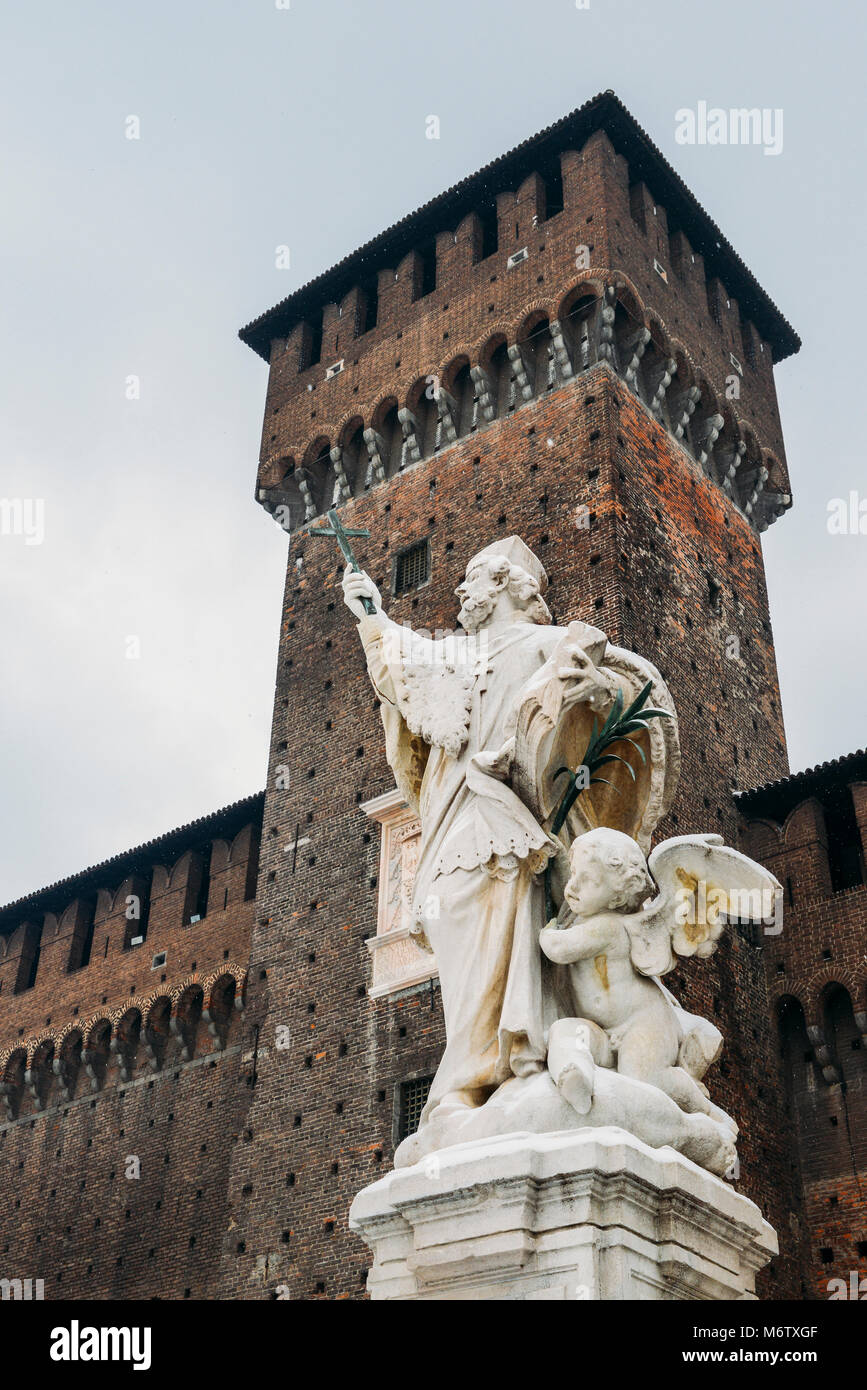Statue Saint John of Nepomuk, Piazza d'Armi, Castello Sforzesco, Milan, Lombardy Italy Stock Photo