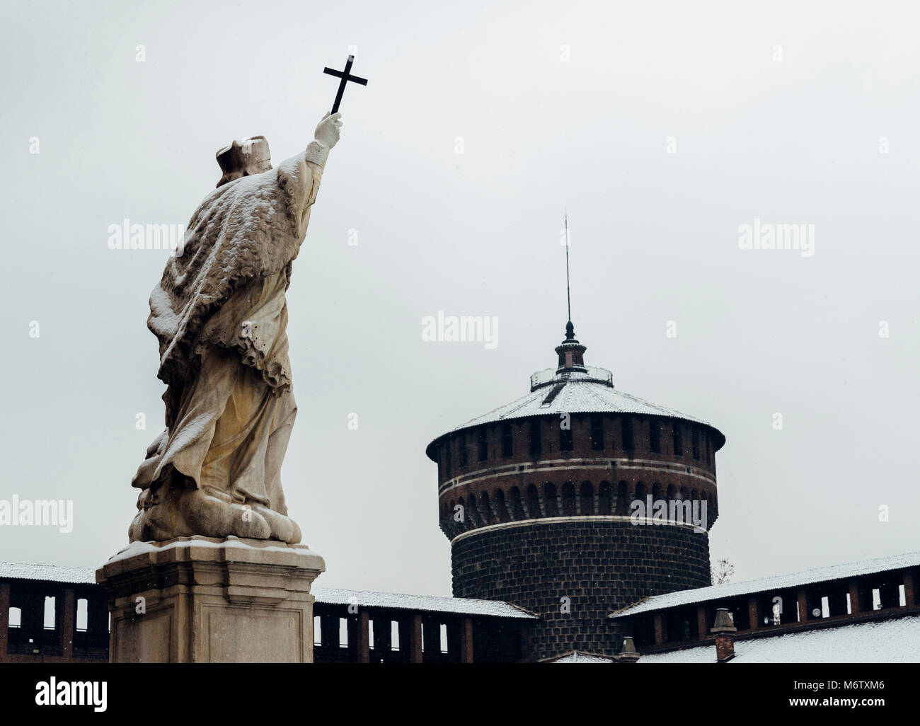 Statue Saint John of Nepomuk, Piazza d'Armi, Castello Sforzesco, Milan, Lombardy, Italy Stock Photo