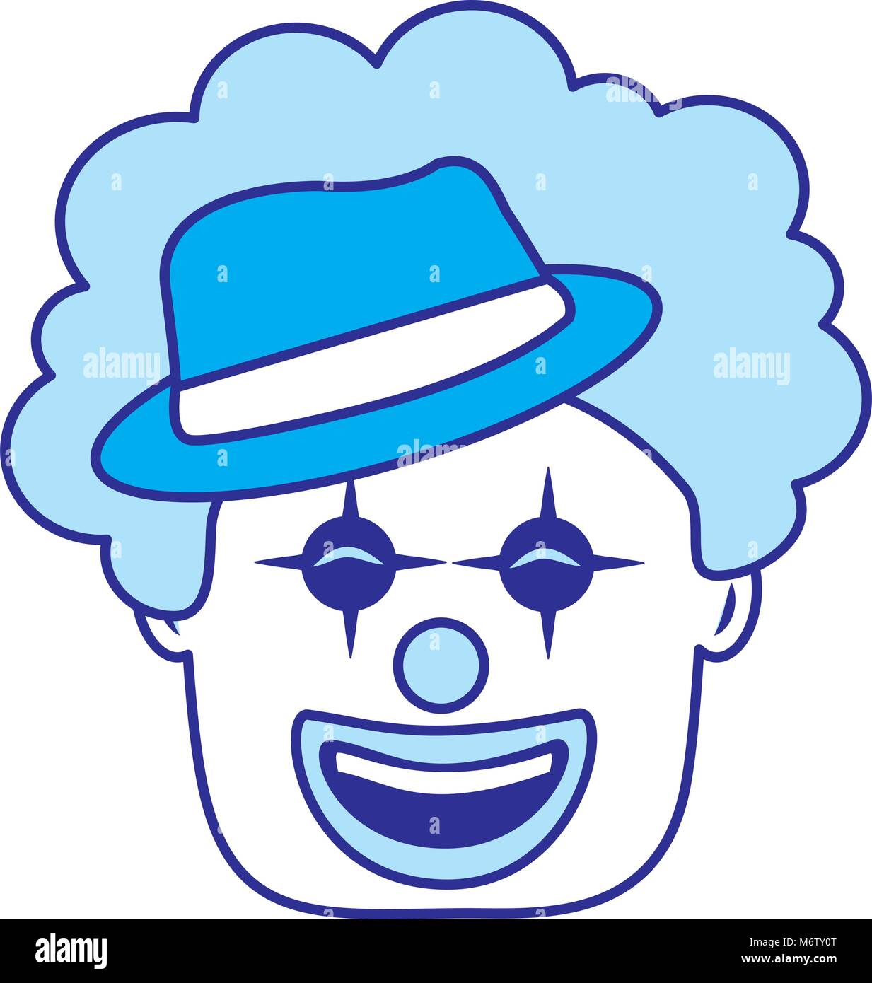smiling clown face with hat and hair funny vector illustration blue image Stock Vector Image