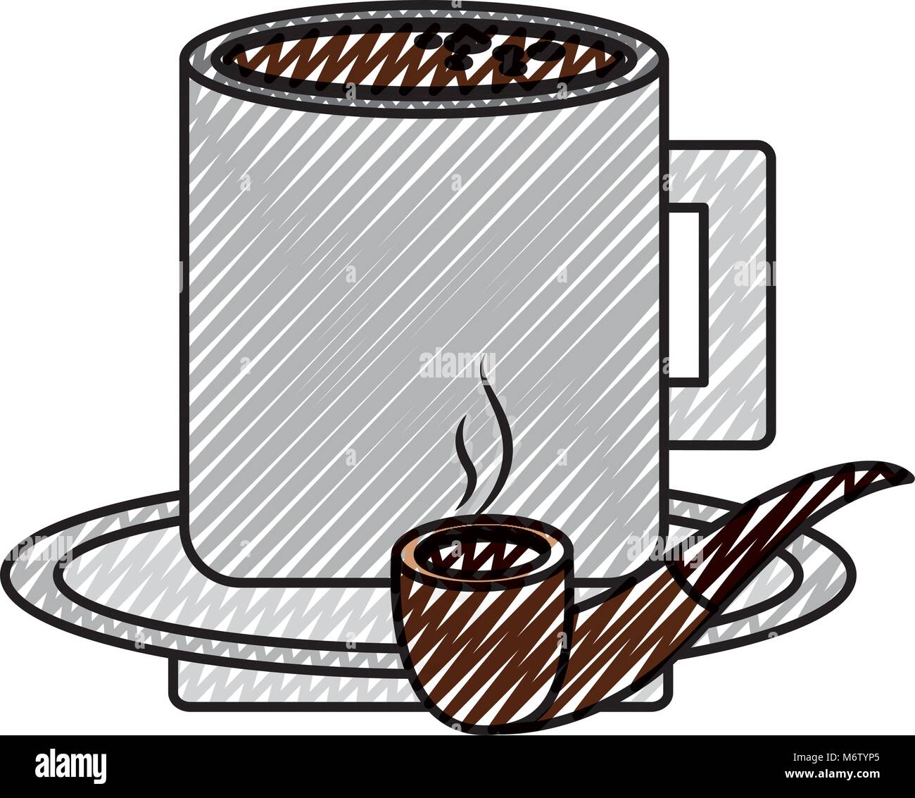 Tobacco Pipe And Coffee Cup In Plate Vector Illustration Drawing Color Image Tobacco Pipe And Coffee Cup In Plate Vector Illustration Drawing Color Image