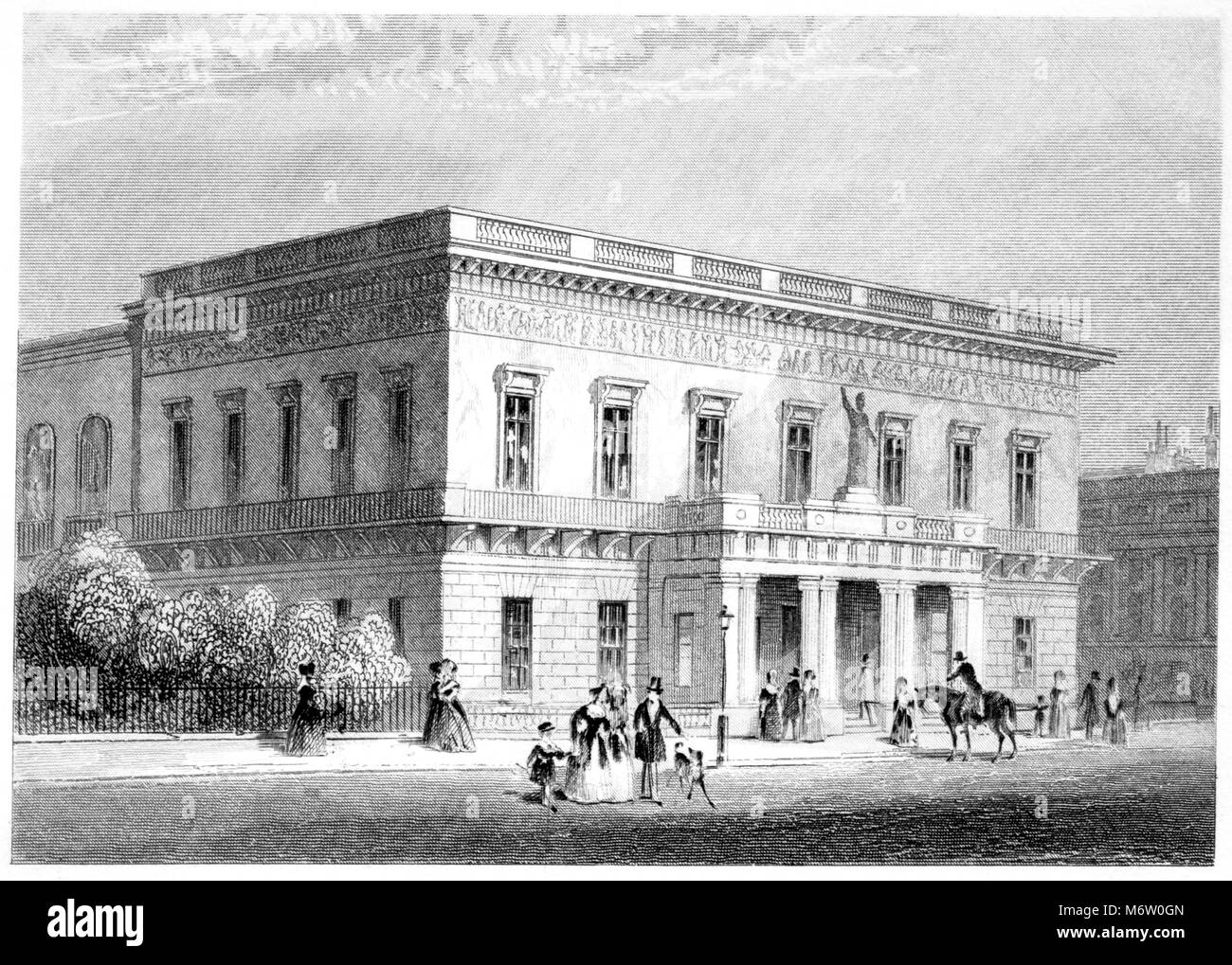 An engraving of The New Atheneum (Athenaeum Club) Waterloo Place, Pall Mall, London scanned at high resolution from a book printed in 1851. Stock Photo