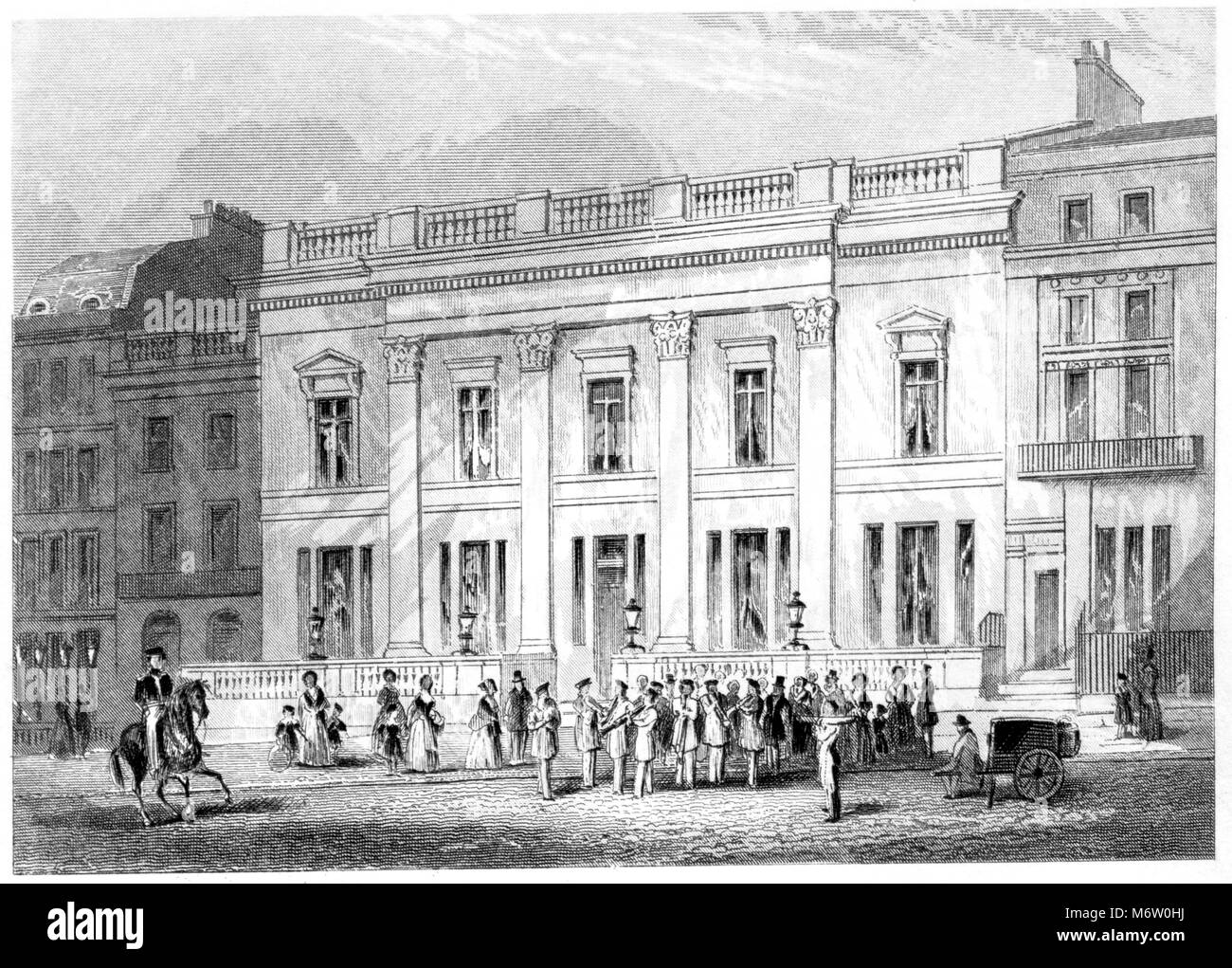 An engraving of Crockfords Club House, London scanned at high resolution from a book printed in 1851. Believed copyright free. Stock Photo