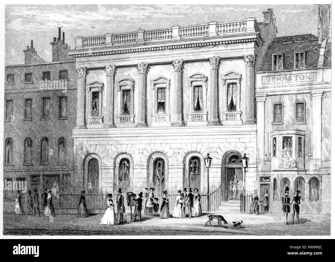 An engraving of Arthurs Club House, St James Street, London scanned at high resolution from a book printed in 1851.  Believed copyright free. Stock Photo