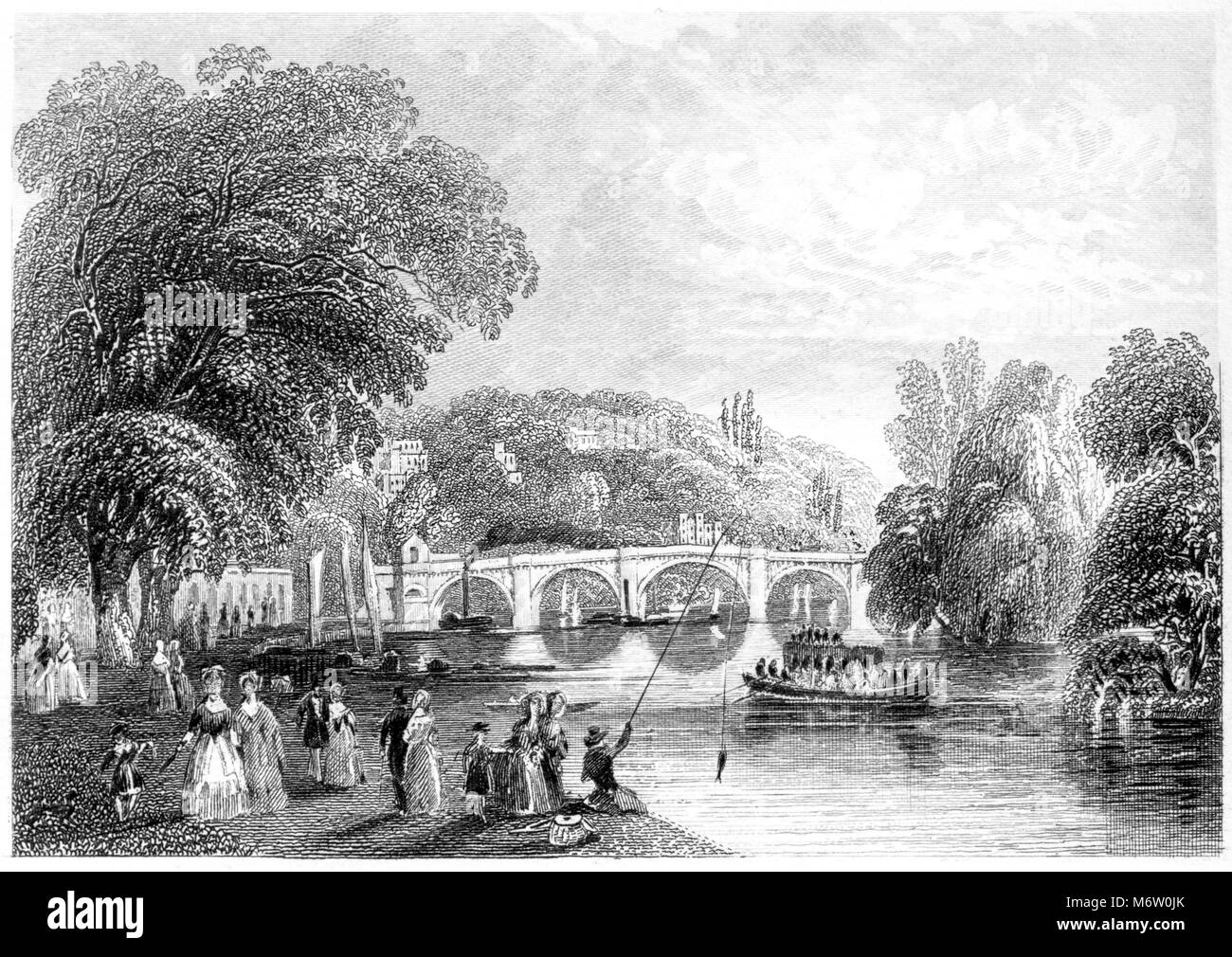 An engraving of Richmond Bridge scanned at high resolution from a book printed in 1851. Believed copyright free. Stock Photo