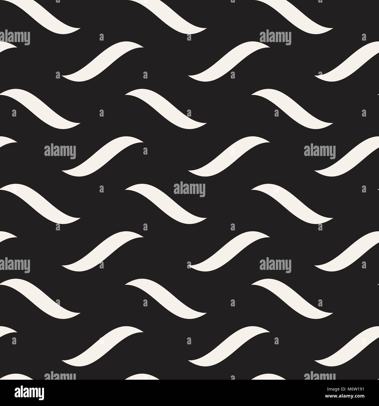 Vector Seamless Black and White Hand Drawn Wavy Lines Pattern Stock ...