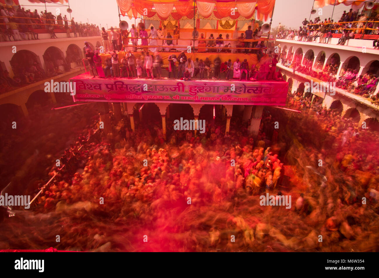 Holi festival in India at Mathura in 2018 Stock Photo