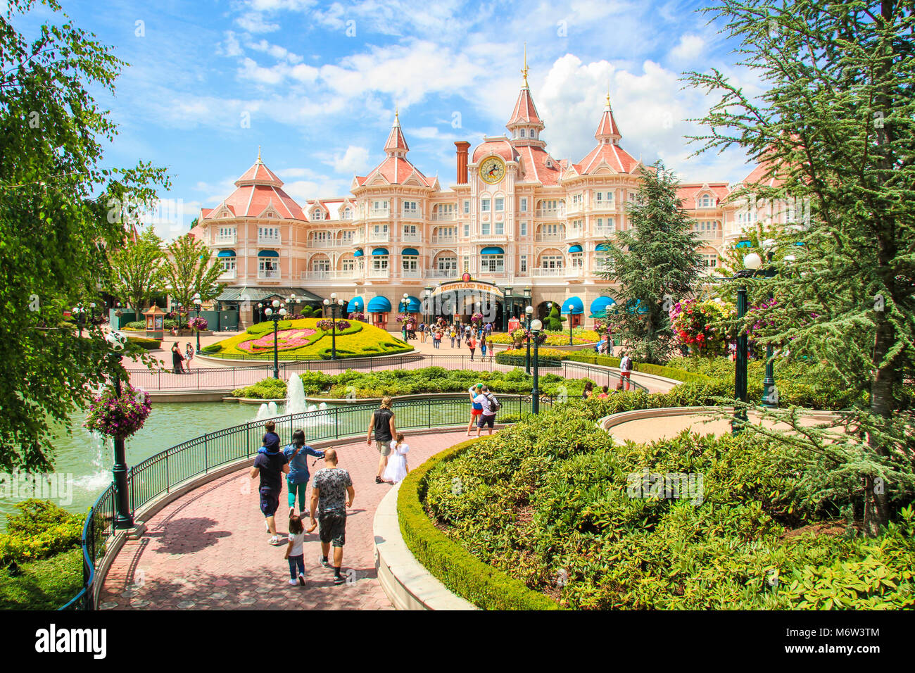 The Disneyland Hotel at Eurodisney in Paris is a luxury, five star hotel and the main entrance to the Disneyland Park. Stock Photo