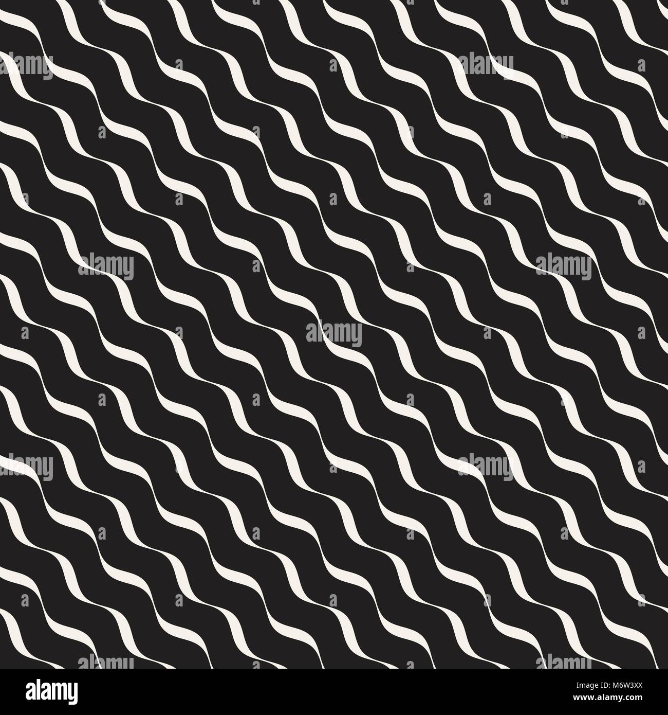 Vector Seamless Black and White Hand Drawn Wavy Lines Pattern Stock ...