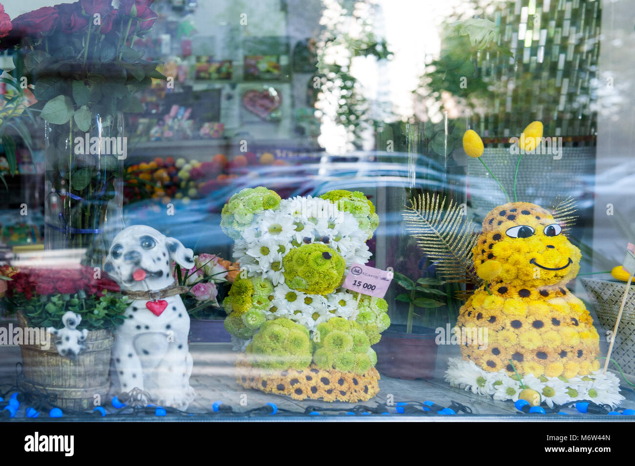 Etalage of flower shop in the center of Yerevan,Armenia. Stock Photo