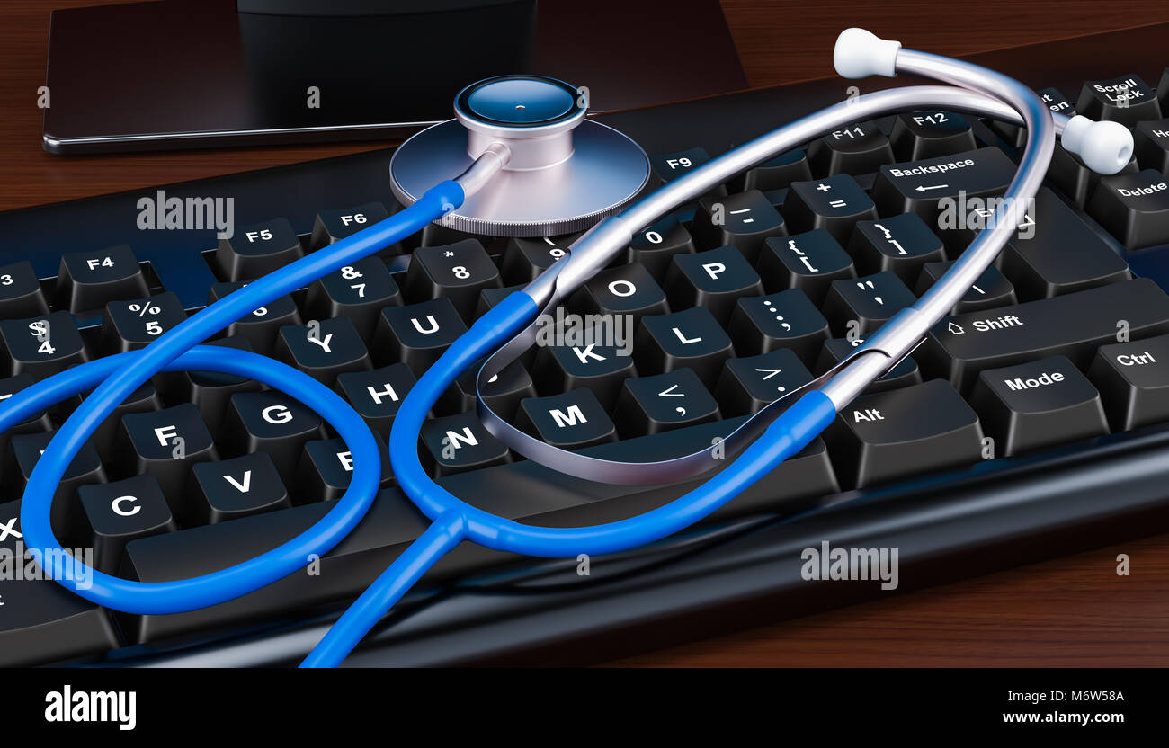 Stethoscope on computer keyboard, 3D rendering Stock Photo - Alamy