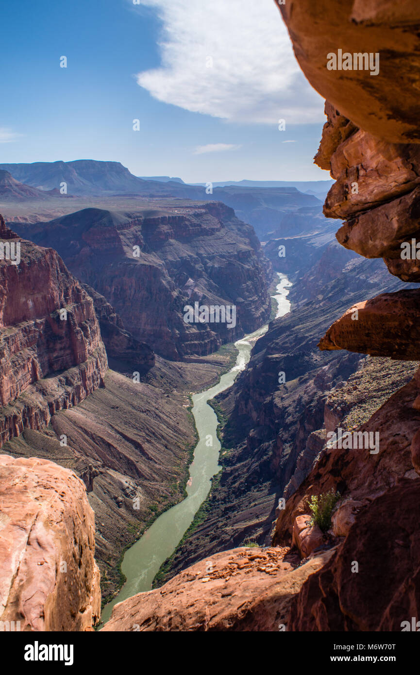Looking down at the Grand Canyon and Colorado River Stock Photo