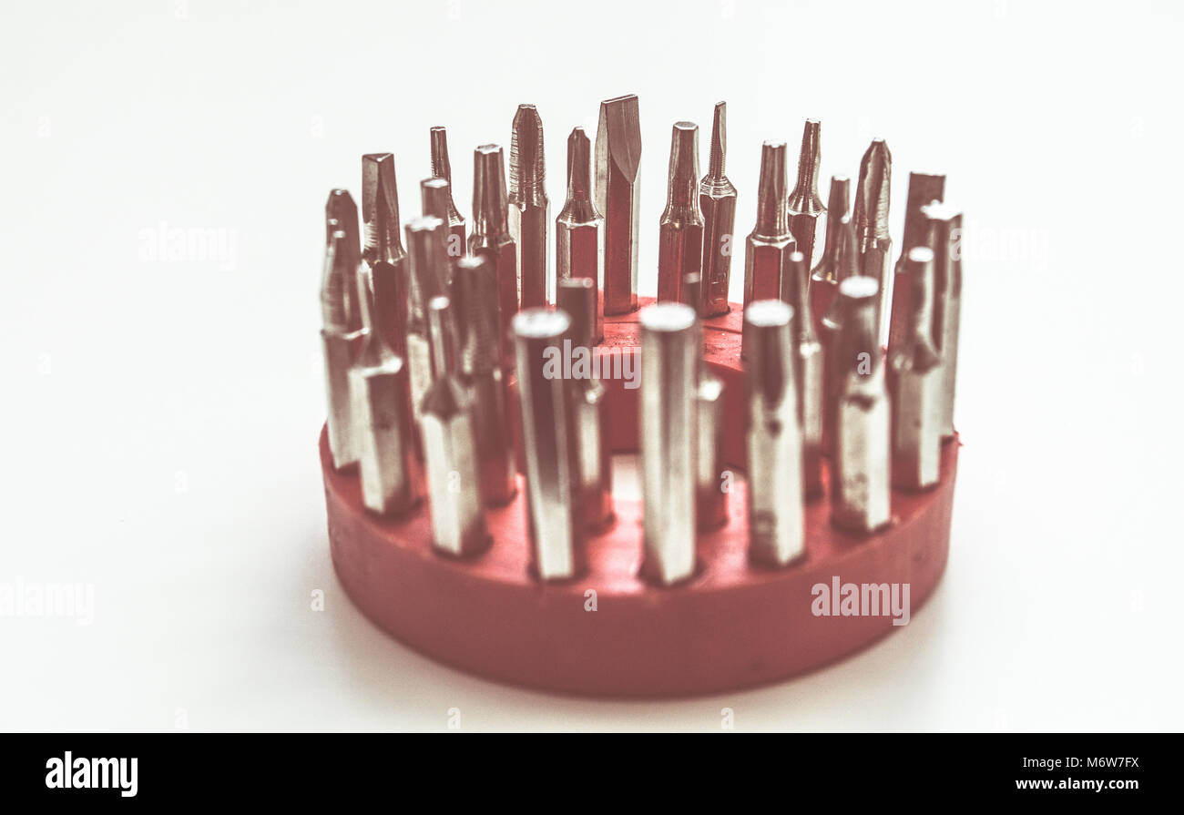 Set of various drivers isolated screwdriver bits. Screwdriver bits