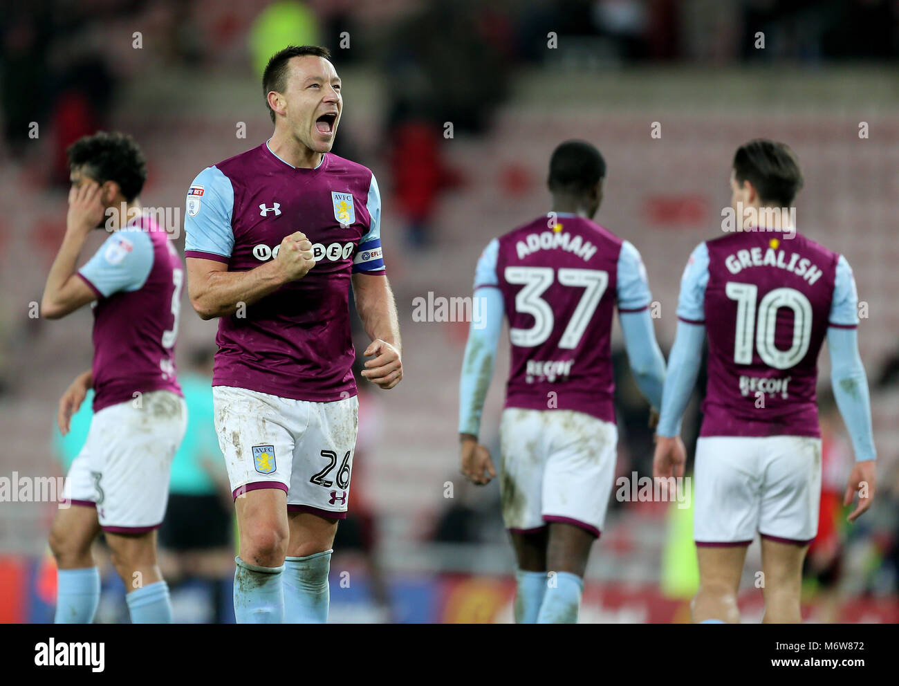 Aston Villa's John Terry celebrates the win after the Sky Bet Championship match at the Stadium of Light, Sunderland. Stock Photo