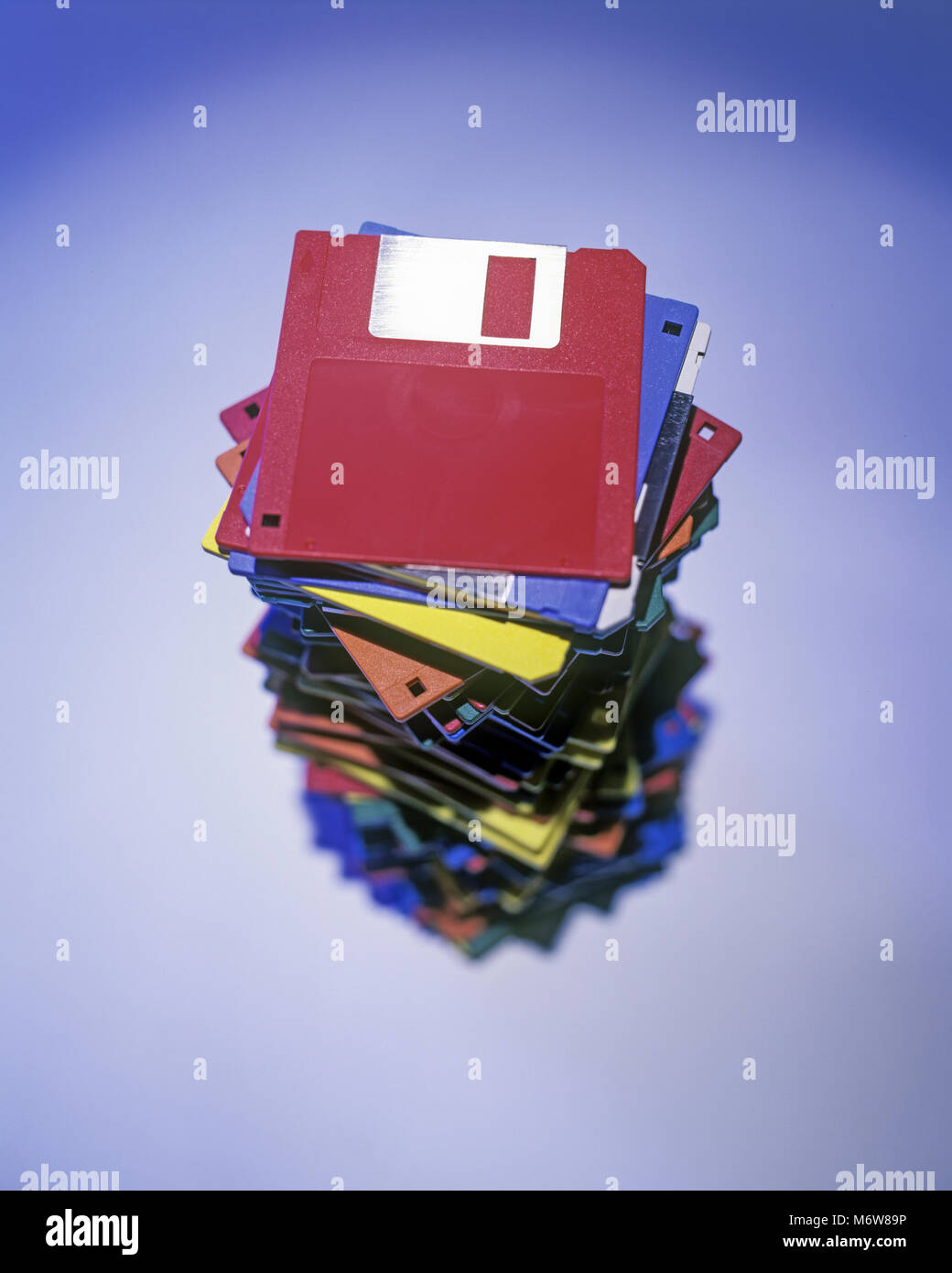 1997 HISTORICAL STACK OF 3.5 INCH PERSONAL COMPUTER DISKETTES (©IBM 1982) Stock Photo