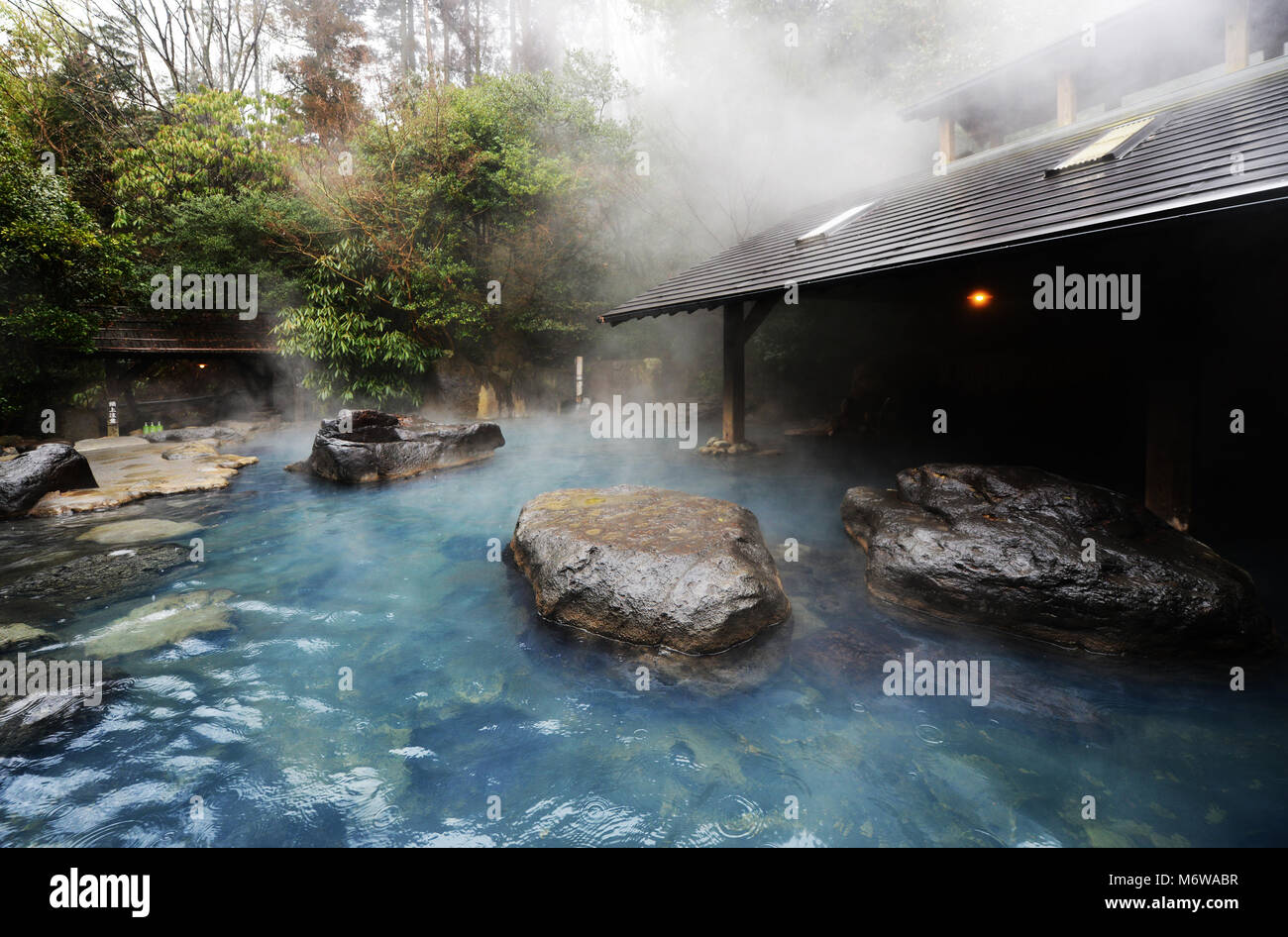 The beautiful yamabiko rotenburo in Kurokawa onsen, Japan Stock Photo ...