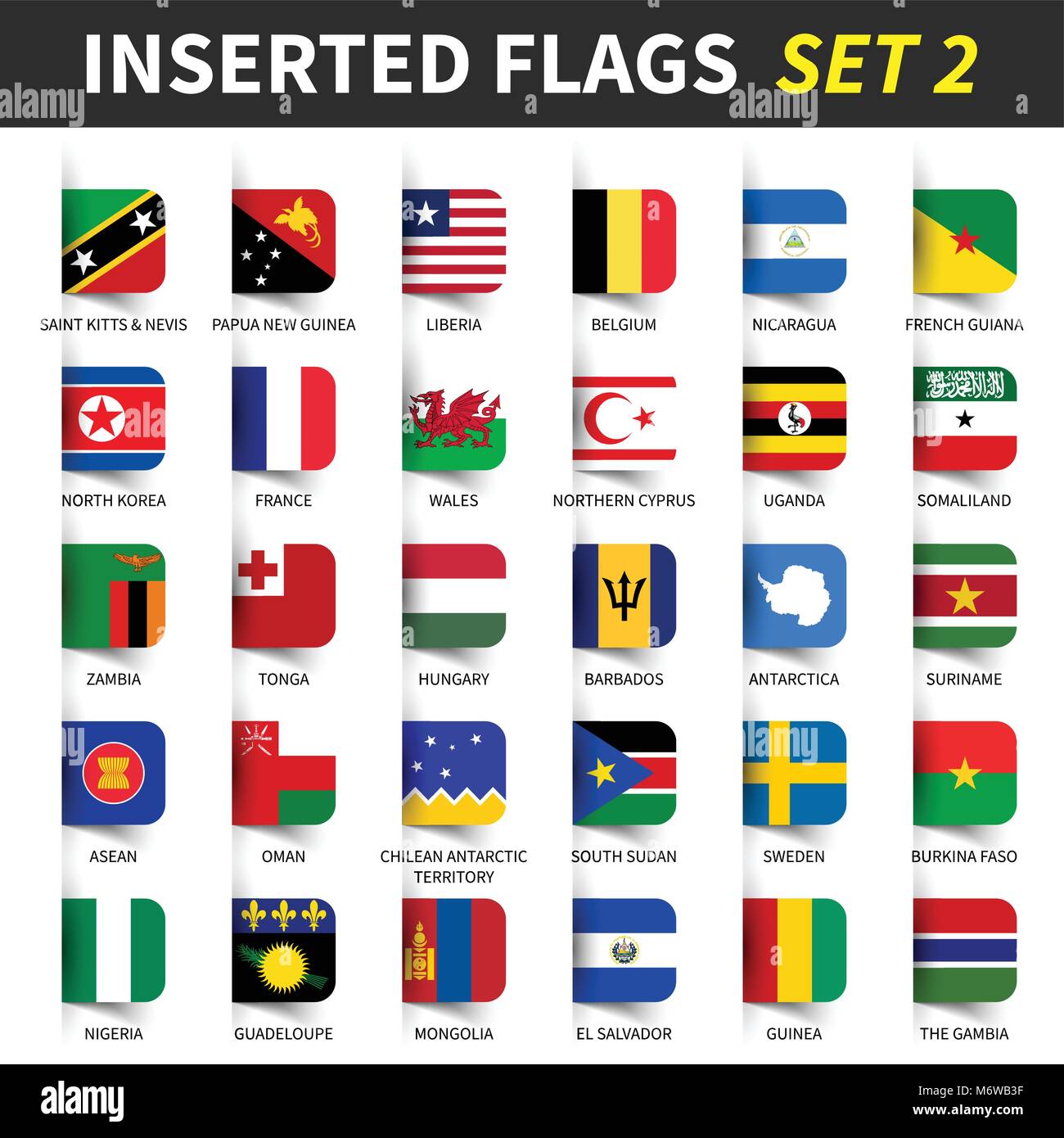 All flags of the world set 2 . Inserted and floating sticky note design . ( 2/8 ) . Stock Vector