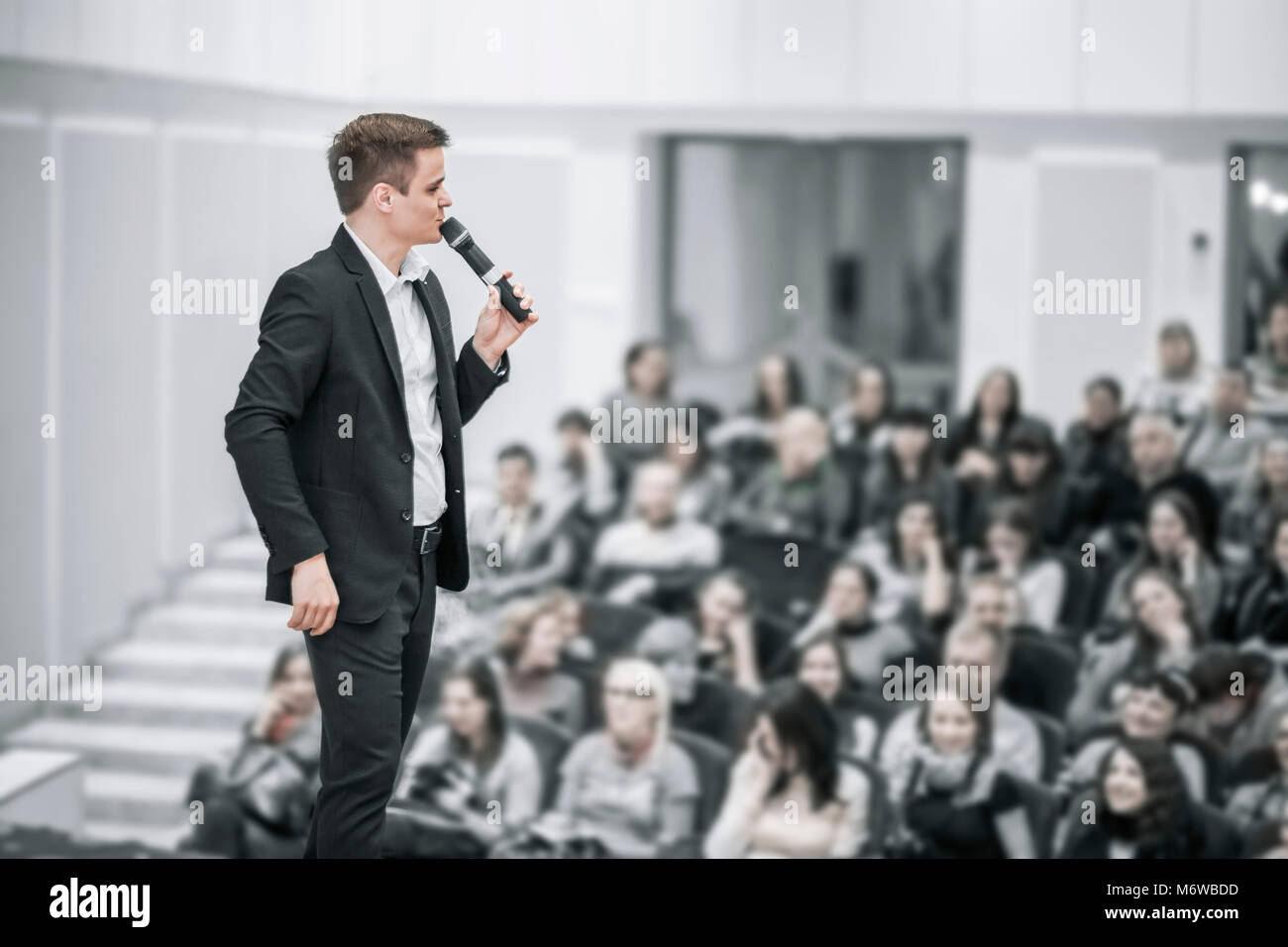 successful businessman holds business conference for the press Stock Photo