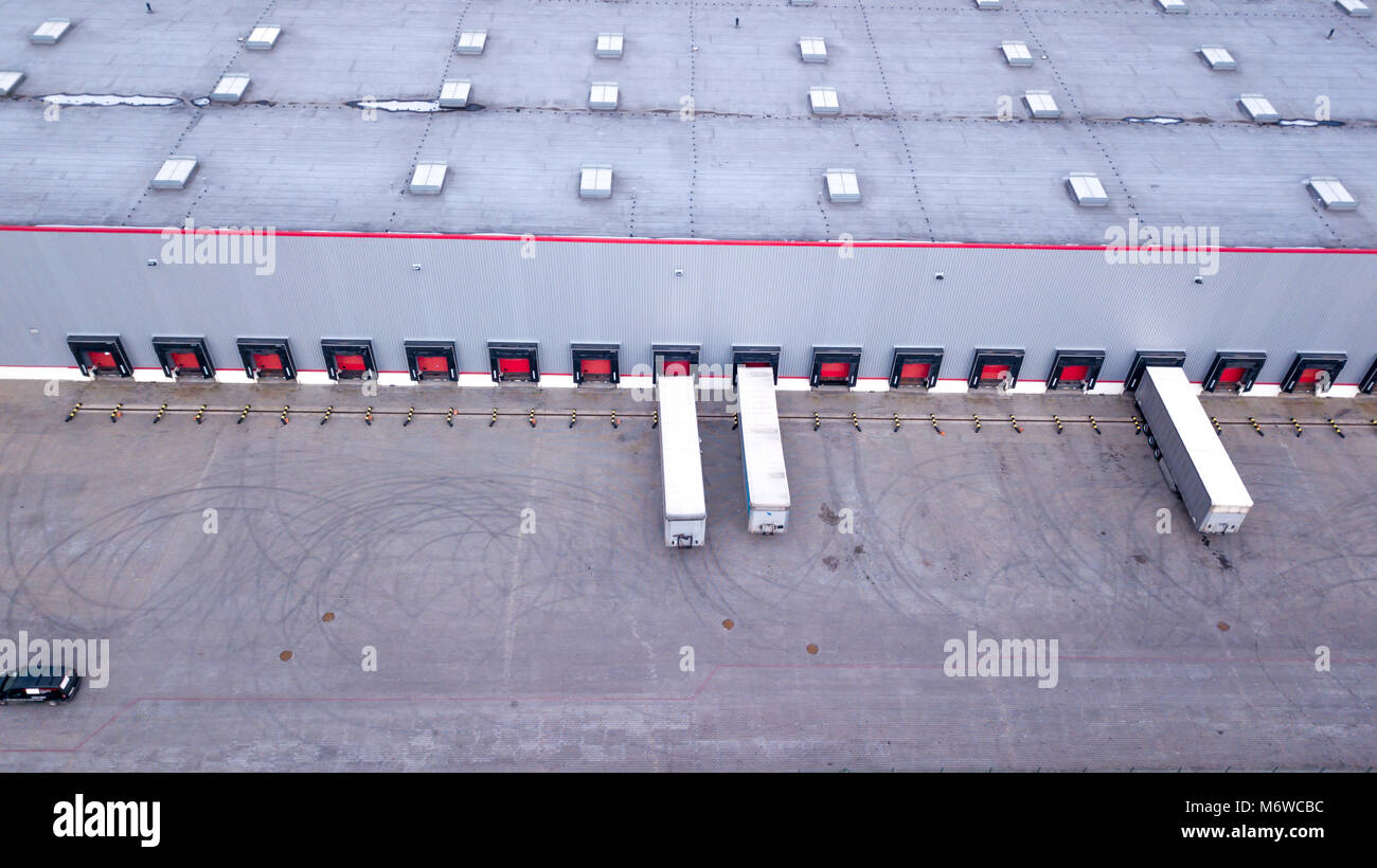 Aerial view on loading bays in distribution center. Aerial Stock Photo ...