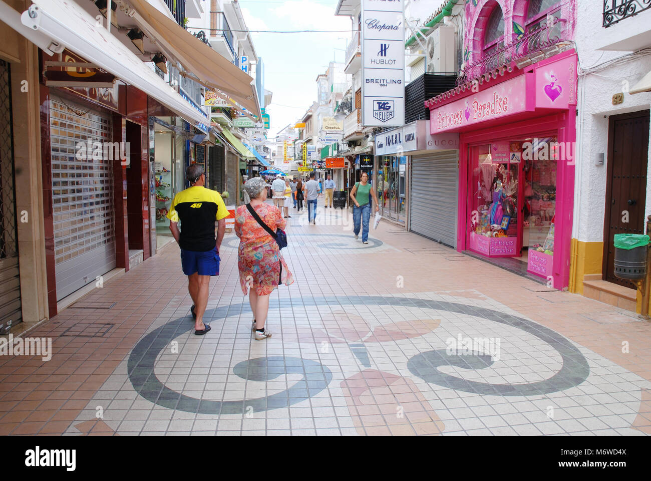 Pedestrian street. Torremolinos, malaga province, Andalucia, Spain. Stock Photo