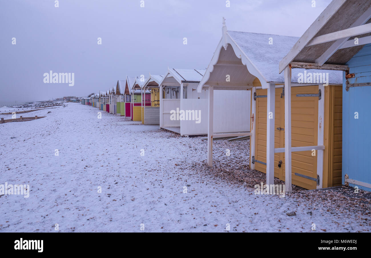 Snowy Beach Huts Stock Photo