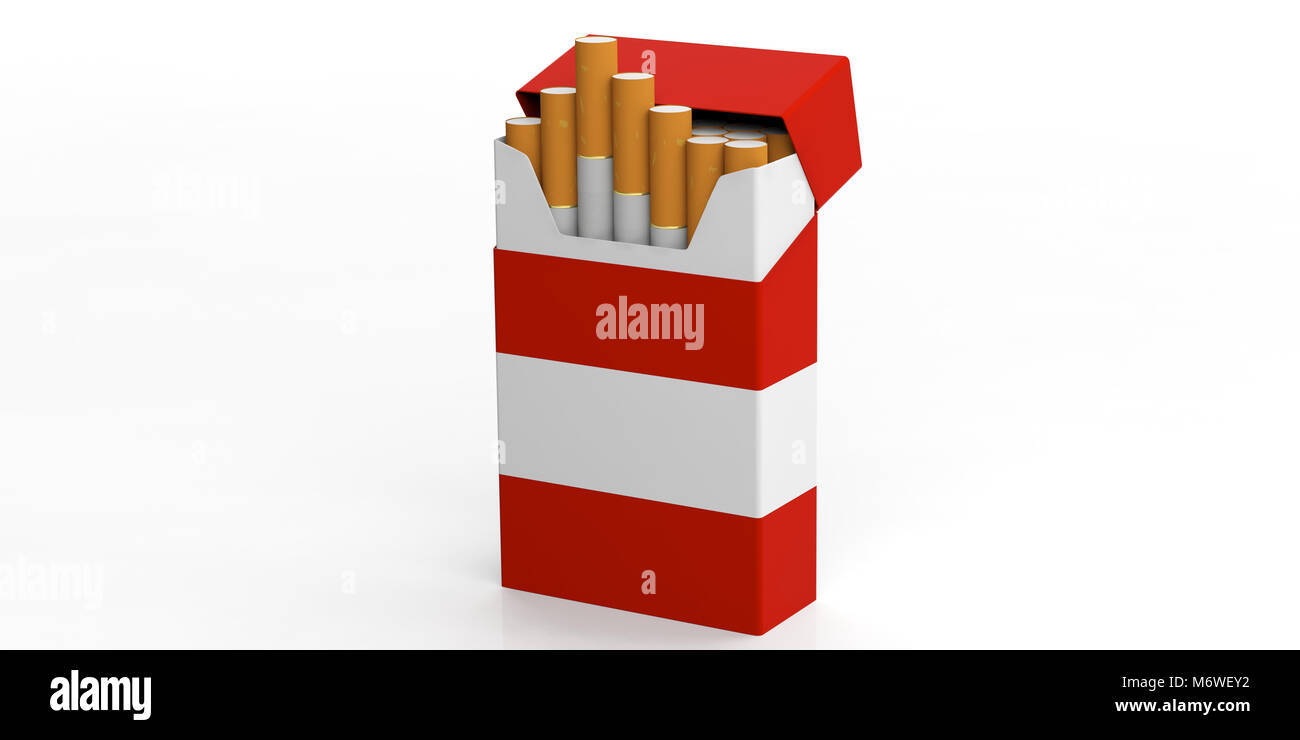 austrian tobacco Smoking cigarettes in Austria. Austria flag on a cigarette packet isolated  on white background. 3d illustration Stock Photo