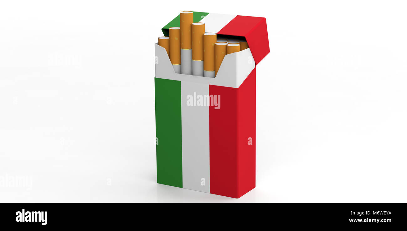 Smoking cigarettes in Italy. Italian flag on a cigarette packet