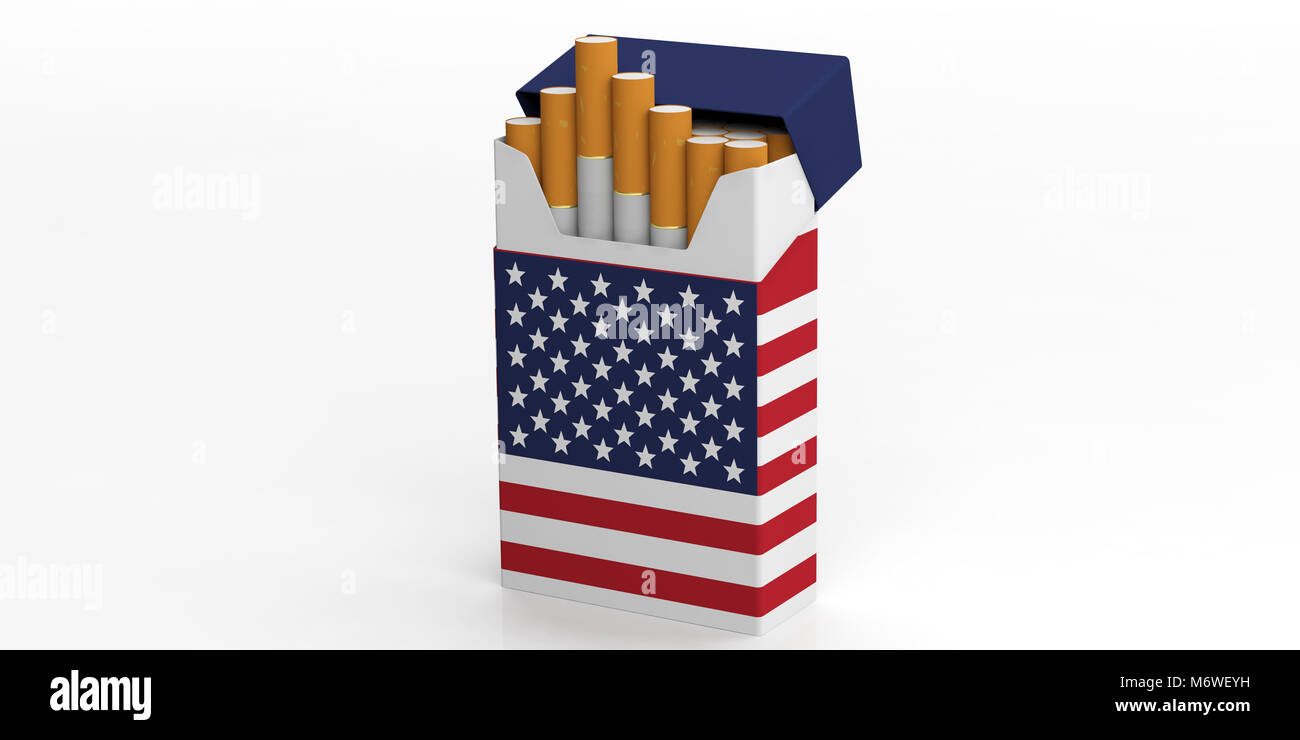 Smoking cigarettes in USA. United States of America flag on a cigarette