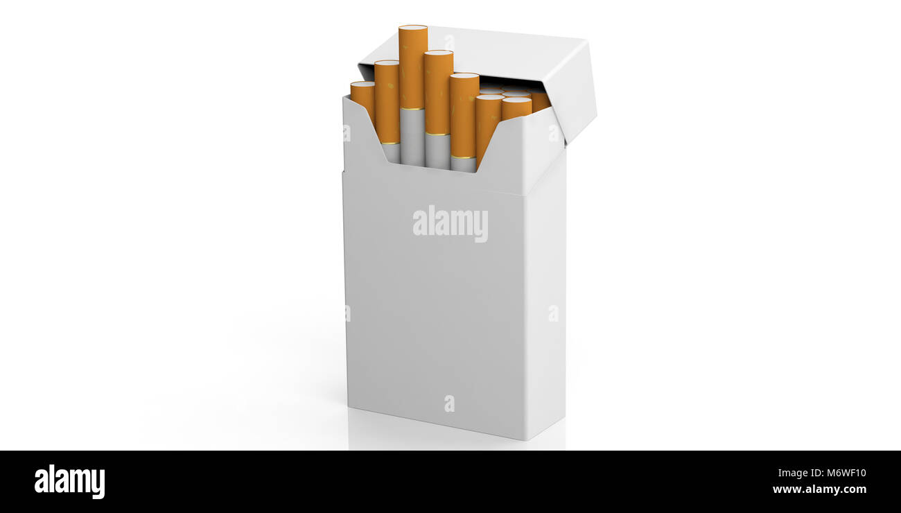 Smoking concept. Blank no name cigarettes packet isolated on white  background, space for text. 3d illustration Stock Photo