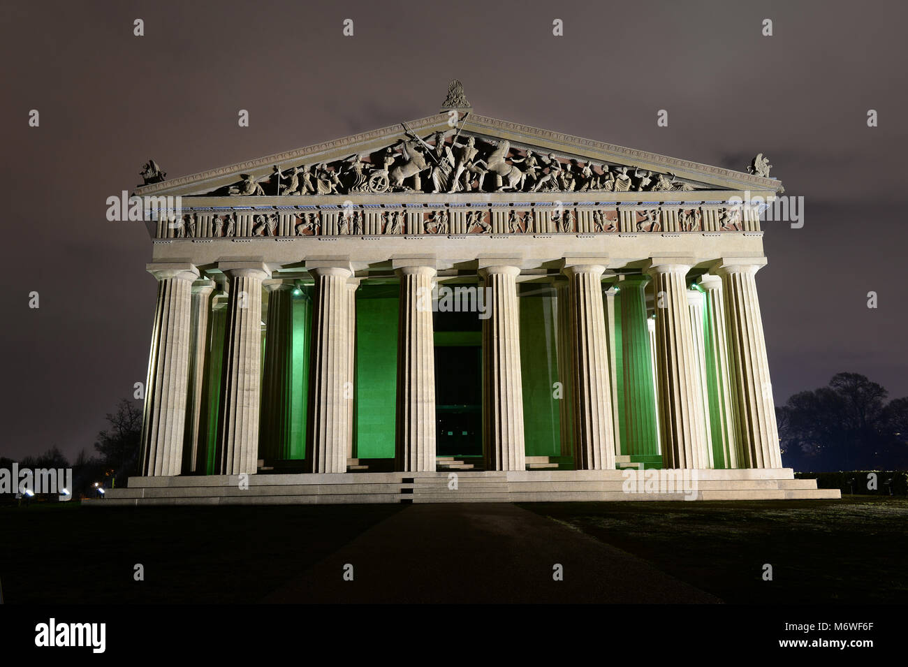 view of Parthenon replica at Centennial Park in Nashville, Tennessee at night Stock Photo