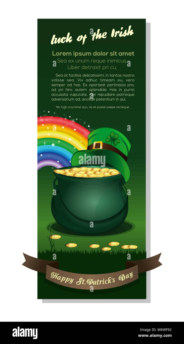 Vertical Banner For St Patrick S Day With Leprechaun Hat Rainbow