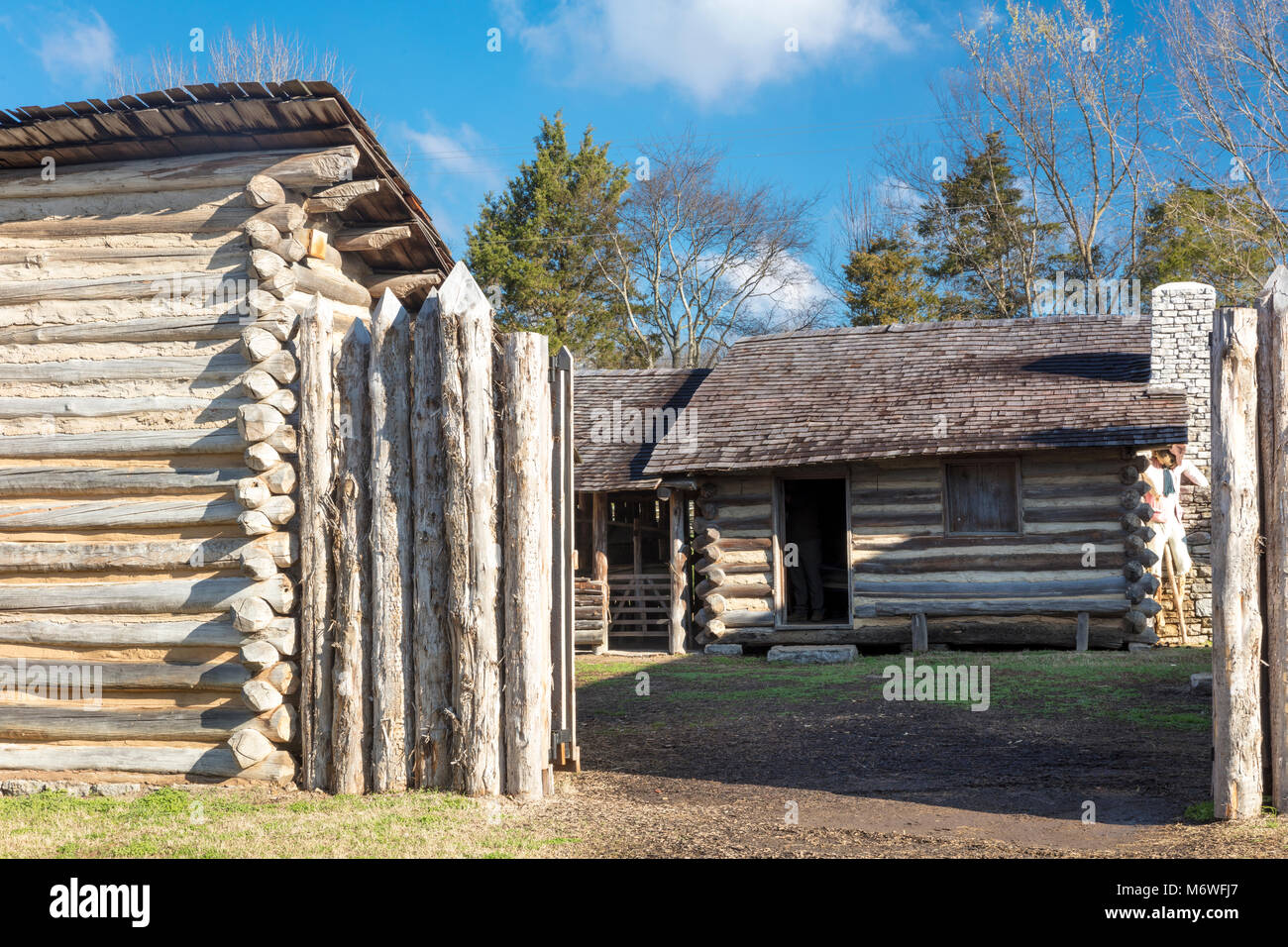 Mansker's Station - a reproduction of the 18th C. American frontier fort about 10 miles north of Nashville in Goodlettsville, Tennessee, USA Stock Photo