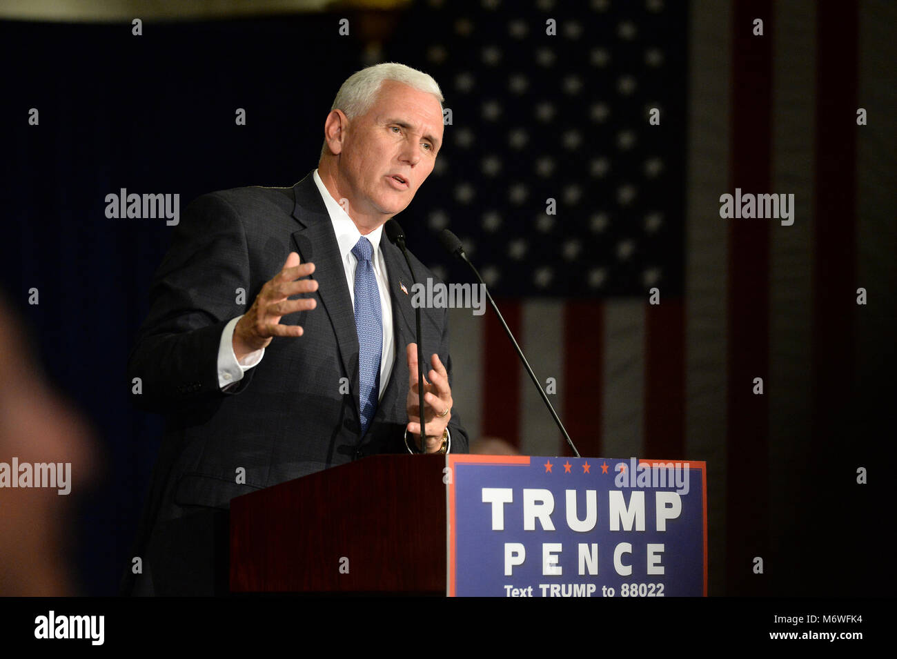 Chesterfield, MO, USA – September 06, 2016: Republican vice presidential candidate, Indiana Governor Mike Pence speaks to supporters at a rally in Che Stock Photo