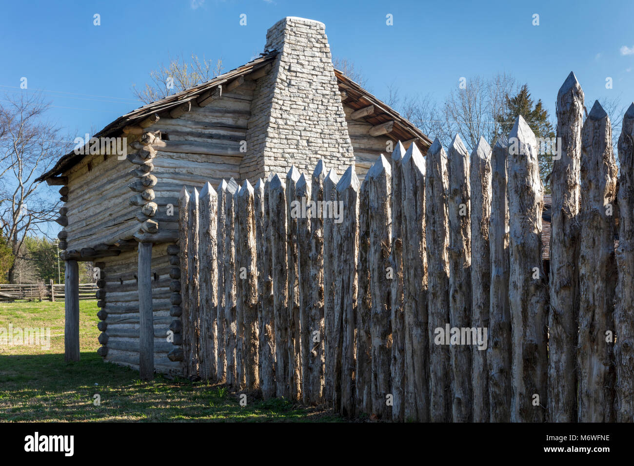 Mansker's Station - a reproduction of the 18th C. American frontier fort about 10 miles north of Nashville in Goodlettsville, Tennessee, USA Stock Photo