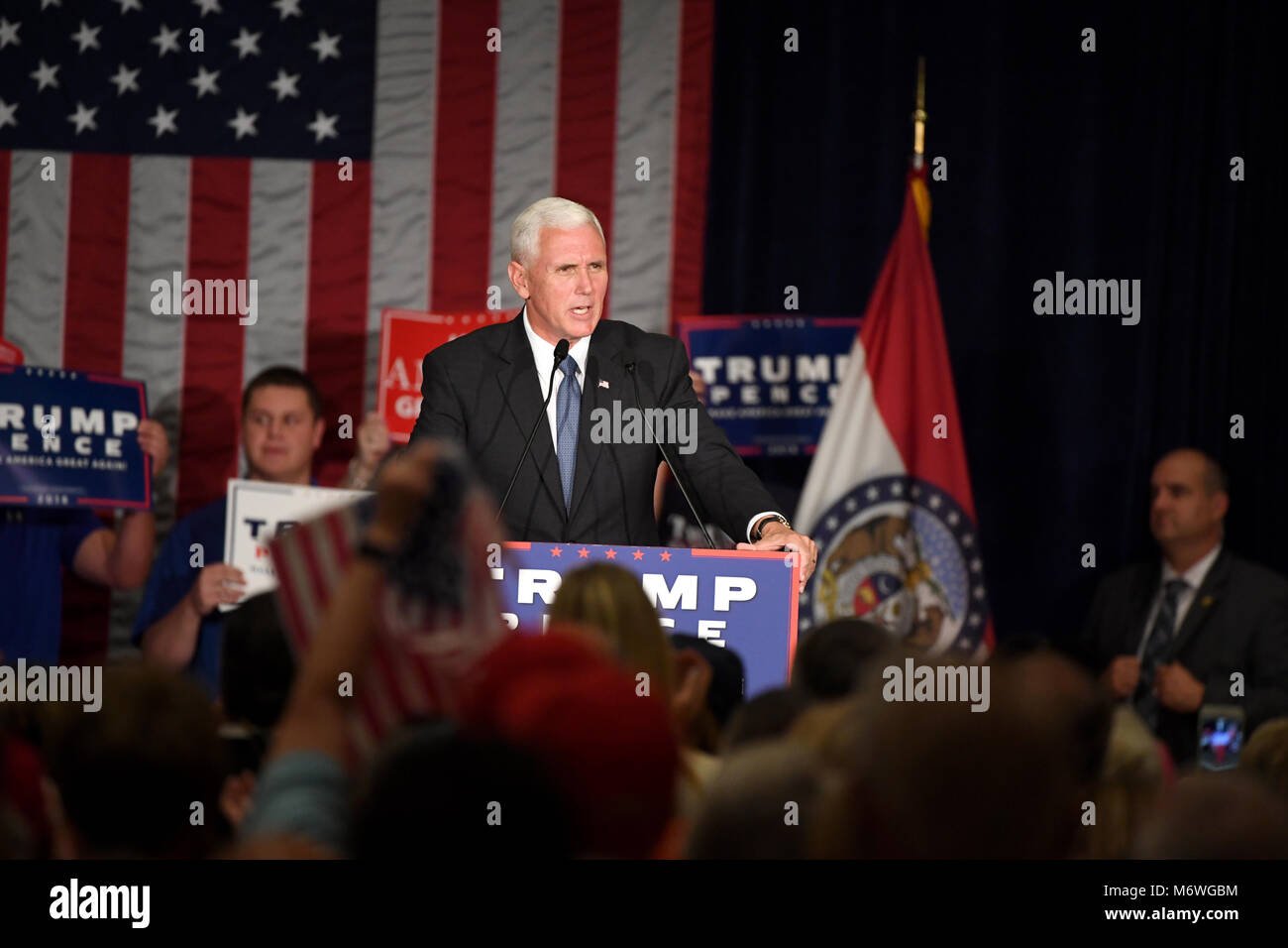 Chesterfield, MO, USA – September 06, 2016: Republican vice presidential candidate, Indiana Governor Mike Pence speaks to supporters at a rally in Che Stock Photo