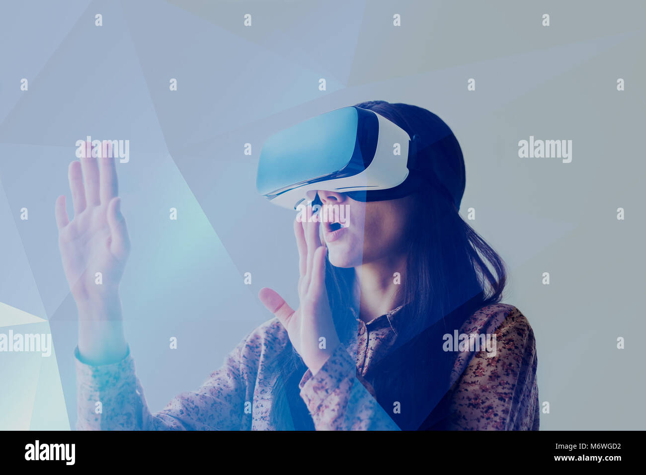 The woman with glasses of virtual reality. Future technology concept