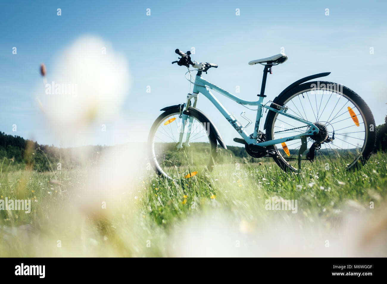 Blue female bike Stock Photo