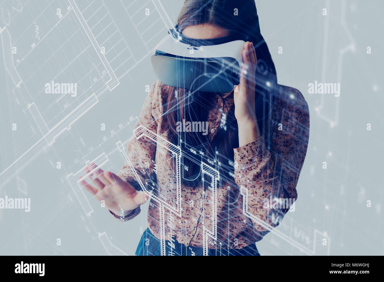 The woman with glasses of virtual reality. Future technology concept