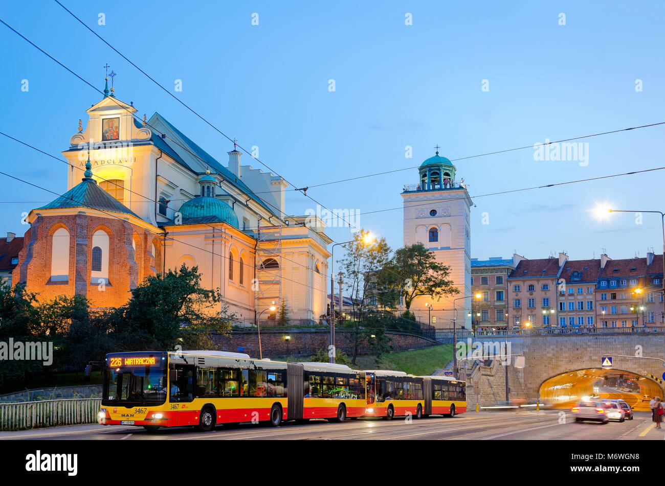 Saint Anne's church and Route East-West ('Trasa W-Z'), Warsaw, Masovia province, Poland, Europe. Stock Photo