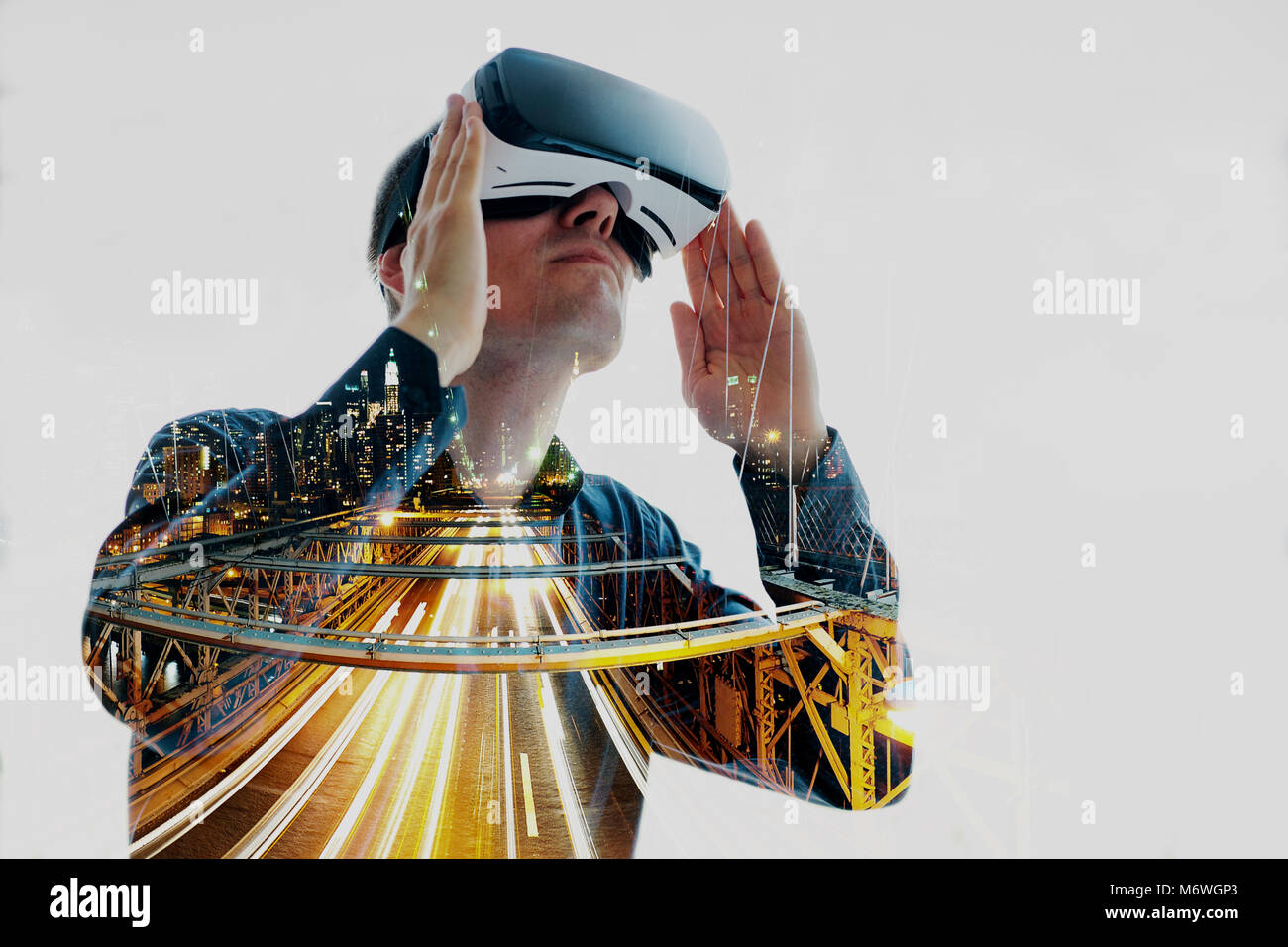 The man with glasses of virtual reality. Future technology concept