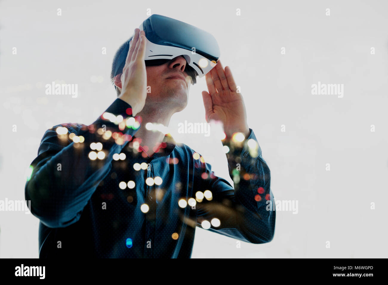 The man with glasses of virtual reality. Future technology concept