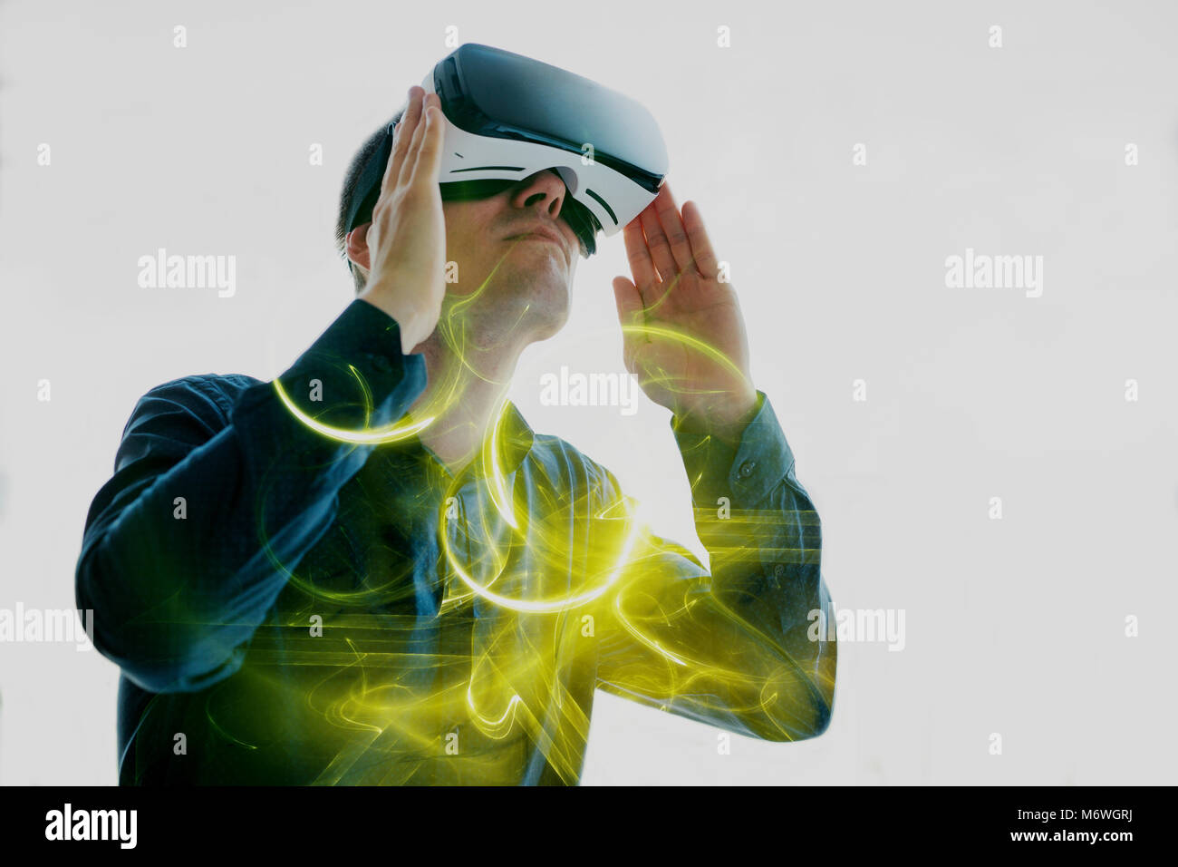 The man with glasses of virtual reality. Future technology concept