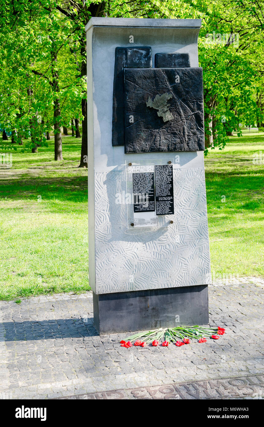 Monument of the ghetto borders at general Anders Avenue. One of  series of 22 monuments commemorating the Warsaw ghetto boundaries. Warsaw, Masovia ro Stock Photo