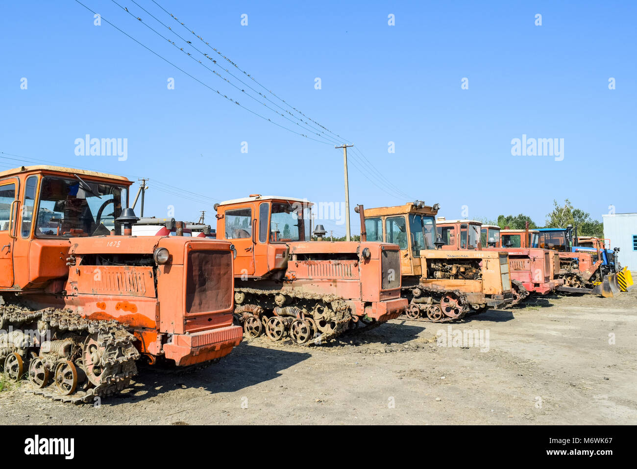Russia, Temryuk - 15 July 2015: Tractor. Agricultural machinery tractor. Parking of tractor agricultural machinery. The picture was taken at a parking Stock Photo