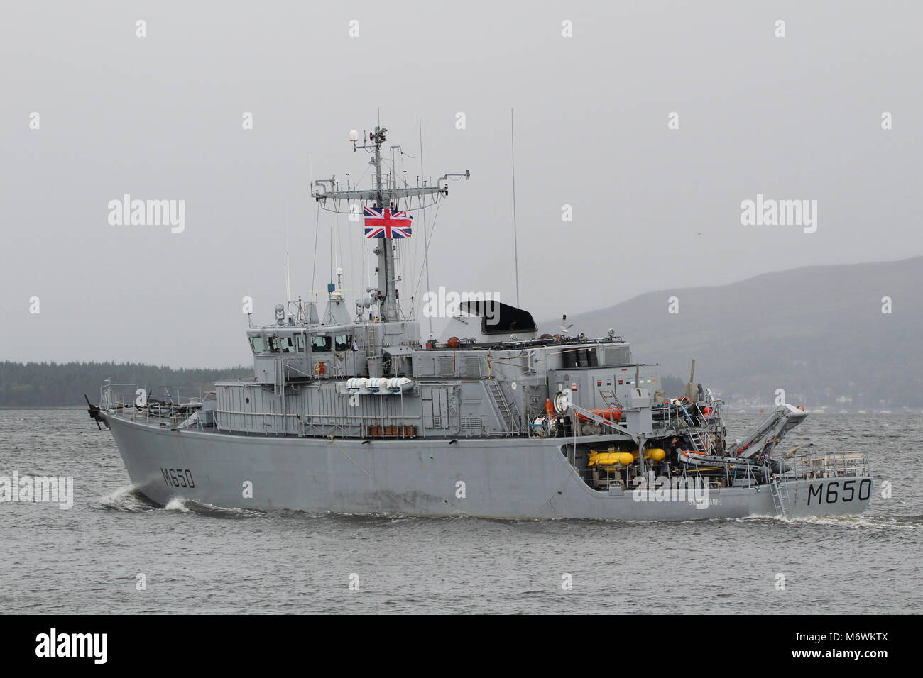 FS Sagittaire (M650), an Eridan-class (Tripartite) minehunter from the French Navy, passing Greenock at the start of Exercise Joint Warrior 17-2. Stock Photo