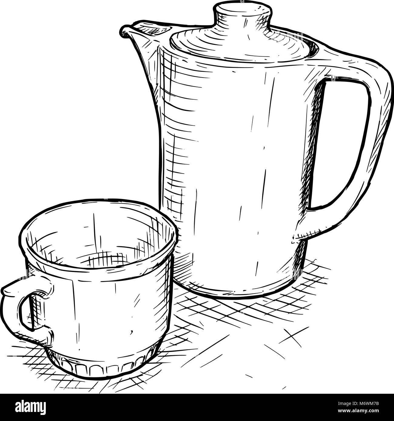 Vector Hand Drawing of Teapot and Cup Stock Vector