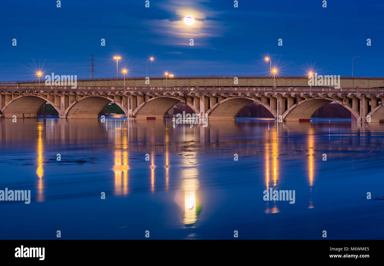 This is the picture of full moon over Houston street in Dallas over Trinity river. Stock Photo